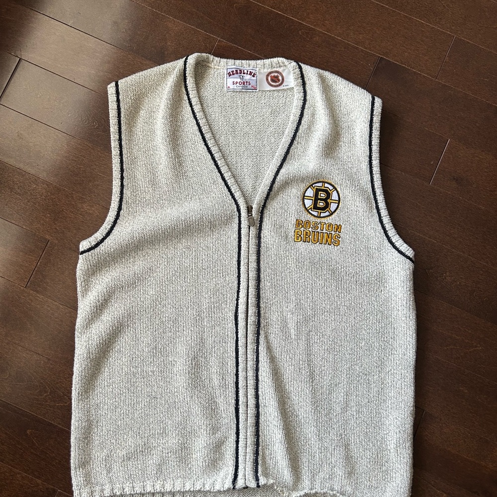 90’s Vintage Boston Bruins NHL Hockey Knit Zip-Up Vest Sweater
